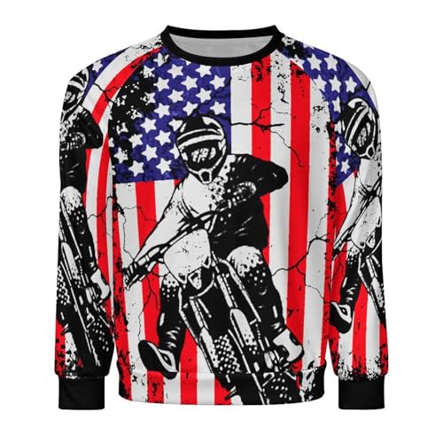 Dirt Bike U.S.A. Flag Motocross Biker Men's Crewneck Sweatshirt Pullover Long Sleeve Casual Tops4