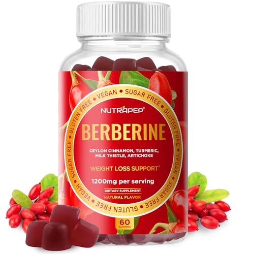 NutraPep Premium Berberine HCl Weight Loss Support Gummies - 1200 mg Berberine HCl with Ceylon Cinnamon Turmeric Milk Thistle Artichoke for Metabolism Appetite Support - Sugar Free Gluten Free