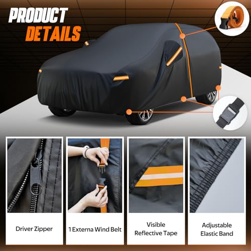 Kayme SUV Car Cover Custom Fit for Subaru Outback/Forester, Lexus NX250 300 350, Outdoor Waterproof All Weather Full Exterior Cover Rain Sun Protector, Windproof Upgraded with Door Zipper and Towel. by kayme - Image 3