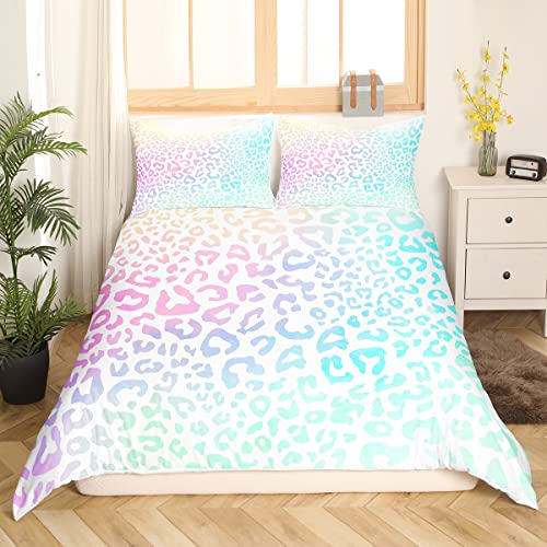Colorful Leopard Duvet Cover Africa Cheetah Bedding Set for Kids Boys Girls Teens Safari Animal Skin Comforter Cover Gradient Wildlife Fur 3Pcs King Size - Image 3