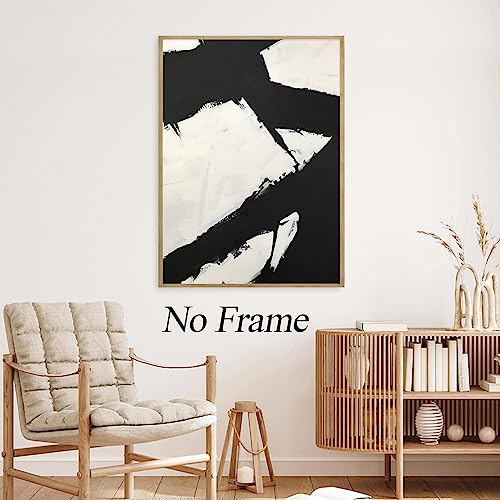Black And White Abstract Canvas Wall Art Abstract Shapes Black Neutral Artwork Black And White Brush Stroke Wall Art Modern Minimalist Art Wall Decor Black And White For Living Room 16X24Inch No Frame #TOP3