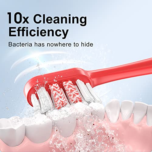 Image of Seago Sonic Electric Battery Toothbrush for Adults and Kids, 3 Brush Heads, with 2 Modes and Waterproof IPX7, Bulid in 2 Mins Timer 24,000 VPM (Red)