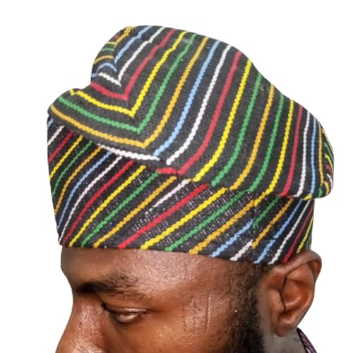 Multicolored Striped African Kufi Hat, ASO Oke Yoruba Cap for Men | African Fashion Print (US, Alpha, X-Large, ASO Oke, Multicolor)