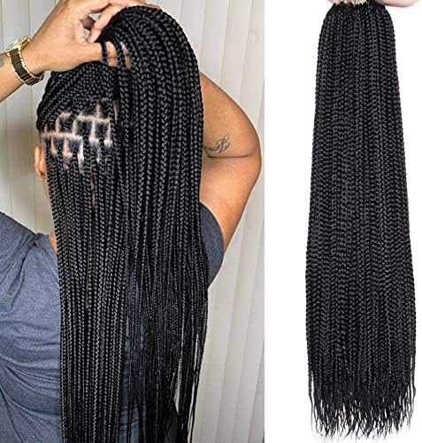 Xtrend 8 Packs 24 Inch Box Braids Crochet Hair Pre-Looped Knotless Medium 3X 144 Strands Boho Hair Extensions Long Black Synthetic for Woman (1B#)