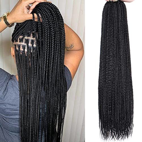 Xtrend 8 Packs 24 Inch Box Braids Crochet Hair Pre-looped Knotless Medium 3X Braids Boho Braids Hair Extensions Long Box Braids Black Synthetic Crochet Hair for Woman (18Strands/pack 1B#)