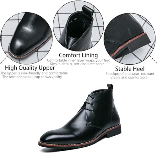 Men's Leather Chelsea Dress Boots Classic Lace Up Comfortable Pointed Toe Chunky Heel Chukka Ankle Boots for Business Driving Office Walking Boots3