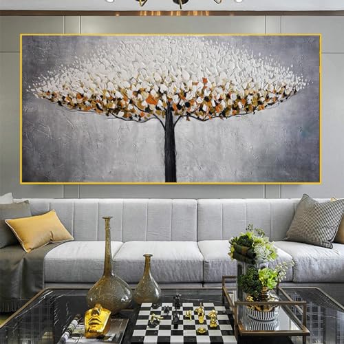 Toile arbre de vie grand format pour masquer les murs vides du salon
