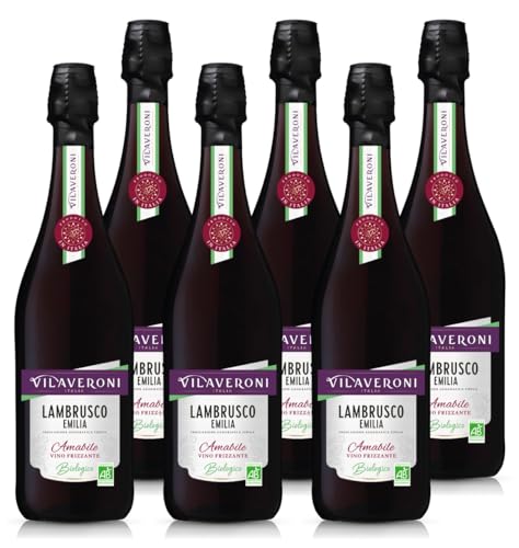 Vilaveroni - Lambrusco Emilia IGT Amabile Biologique - Vin Rouge Pétillant Italien Doux Bio - Lot de 6 bouteilles x 75cl