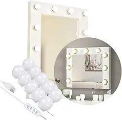 Kit Luz de Camarim LED 10 Lâmpadas com 3 Tonalidades, Iluminação Ajustável para Espelho e Penteadeira