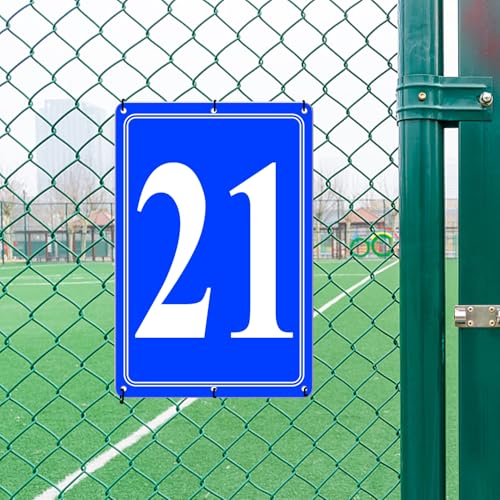 Image of Premium Aluminum Number Signs 21, Metal 12 inch X 8 inch Blue Numbered Signs Outdoor for Parking Lots, Floor, Dock, Court, Aisle, Field, High Visibility, No Fade, Weather-resistant