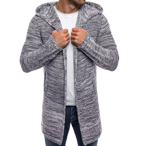 Mens Casual Long Open Front Cardigan Cable Ribbed Knitted Sweaters Trendy Lightweight Hooded Knitted Cardigans4