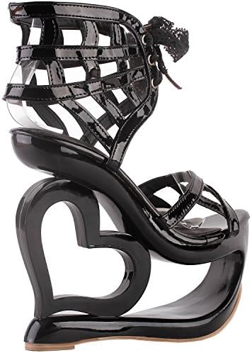 SHOW STORY Black Punk Design High Heels Spider Web Women's Ankle Cuff High Heel Platform Wedding Sandals,LF40214BK41,10US,Black | Image 1