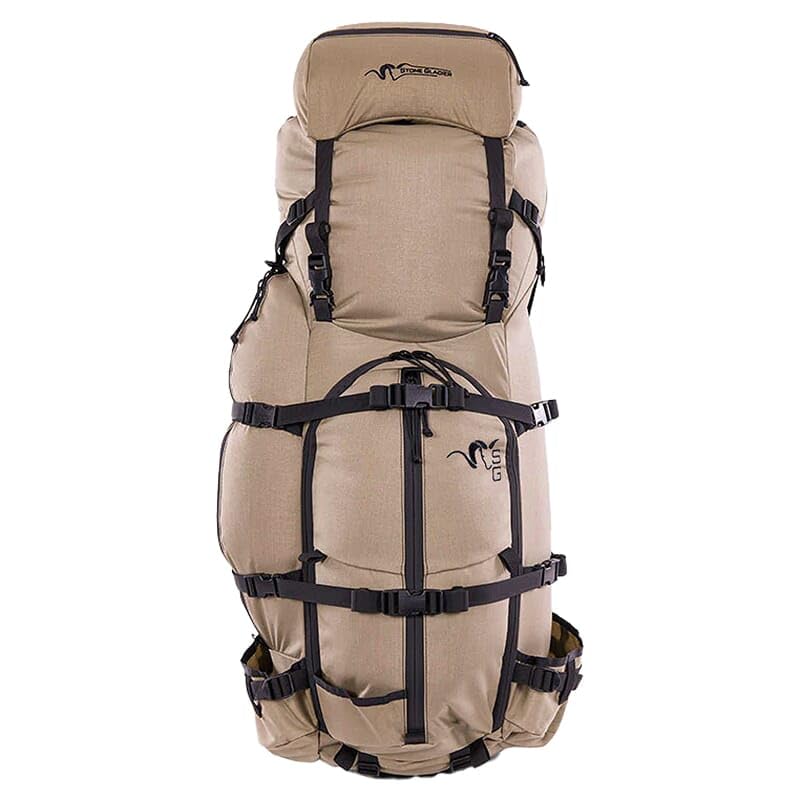 Stone Glacier Sky Guide 7900 Pack with Xcurve Frame, 7900 Cubic Inches, Tan, Large, Heavy-Duty YKK Zippers, 150+ Pound Load Rating, Hydration Pack Compatible (50078-TN-L)