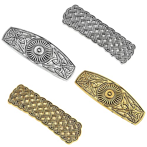4 PCS Large Celtic Hair Clips Fashion Vintage Rectangle Barrettes, Hand Crafted Metal Barrettes, Spring Barrettes Hair Accessories, French Exquisite Hair Clips for Ladies Women(Gold and Silver)