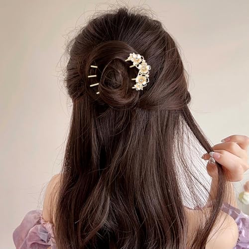 Perle Blume Haarspangen Damen Haarnadel Französische Haarspange Blumen Haarnadeln Flower Hair Clip French Hair Pin Braut Haarschmuck Hochzeit Haarstab Hairpin Haarstäbchen Hochsteckfrisuren Zubehör