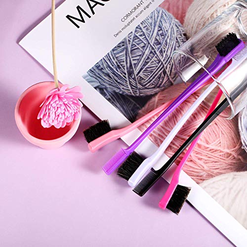 5 Pieces Hair Edge Brush Double Sided Control Hair Brush Comb Combo Pack Smooth Comb Grooming (5 Colors) #TOP4
