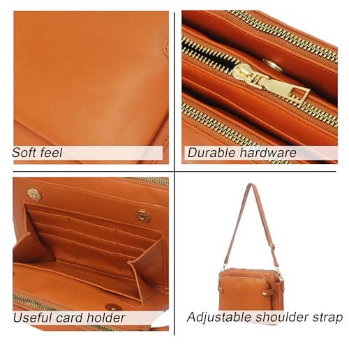Image of Zengmei brown 3 Layers Crossbody Purse for women PU vegan leather card organizer multi pocket wallet hobo antitheft trendy travel