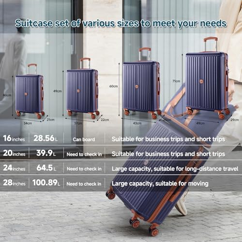 Image of Hoteel Luggage Set 6 Piece, 4-Year Warranty, PC+ABS Suitcases with Wheels Hard Shell Suitcase with TSA Lock, Including Waterproof Luggage Bag, Travel Maletas for Men and Women, Blue(16 /20 /24 /28Inch)