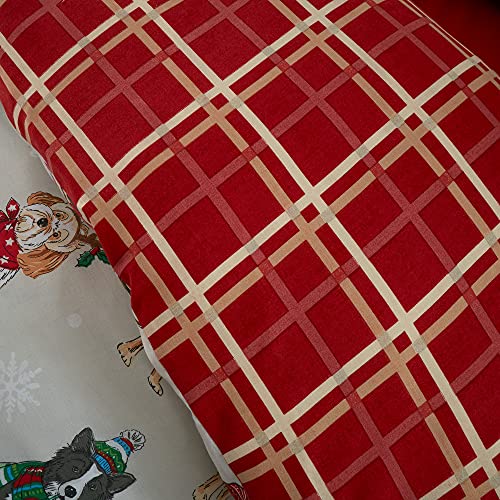 Happy Linen Company Bettwäsche mit weihnachtlichen Hunde-Motiven - wendbar - Taupe/Naturfarben - Bettwäsche-Set für EIN Einzelbett