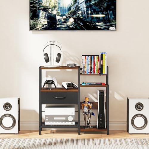 Snughome AV Media Stand, Audio Video Rack DVD Video Game Storage Shelves Record Player Stand Entertainment Center Stand Media Stereo Cabinet - Image 6