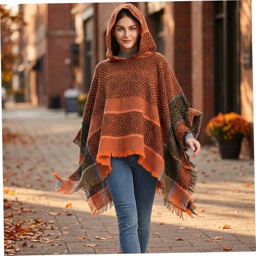 Poncho de algodón con capucha para mujer chal morado de punto 53x53 3