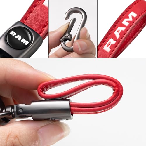 Image of Leather car Keychain Set for Dodge RAM Men and Women Family Present Keychain Key Ring Lanyard Accessories (red)