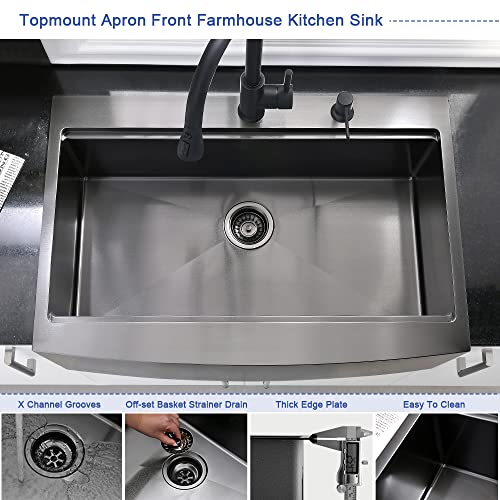 33 Inch Black Drop In Farmhouse Kitchen Sink-Hovheir 33X22 Inch Farmhouse Sink Drop In Topmount Kitchen Sink Workstation Apron Front Sink 16 Gauge Matte Black Stainless Steel Farmhouse Sink Farm Sink #TOP3