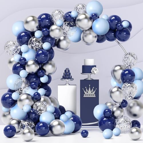 Blue Balloon Arch Kit, 120pcs Navy Blue and Silver Balloons Garland, Pastel Balloons for Birthday Baby Shower Graduation Anniversary Party Decorations