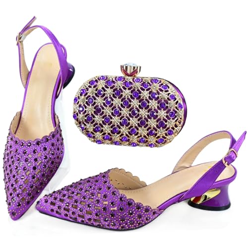Women Shoes and Bag Set African Style Ladies Shoes and Bags Set Purple Italian Shoes and Bag Set for Party2