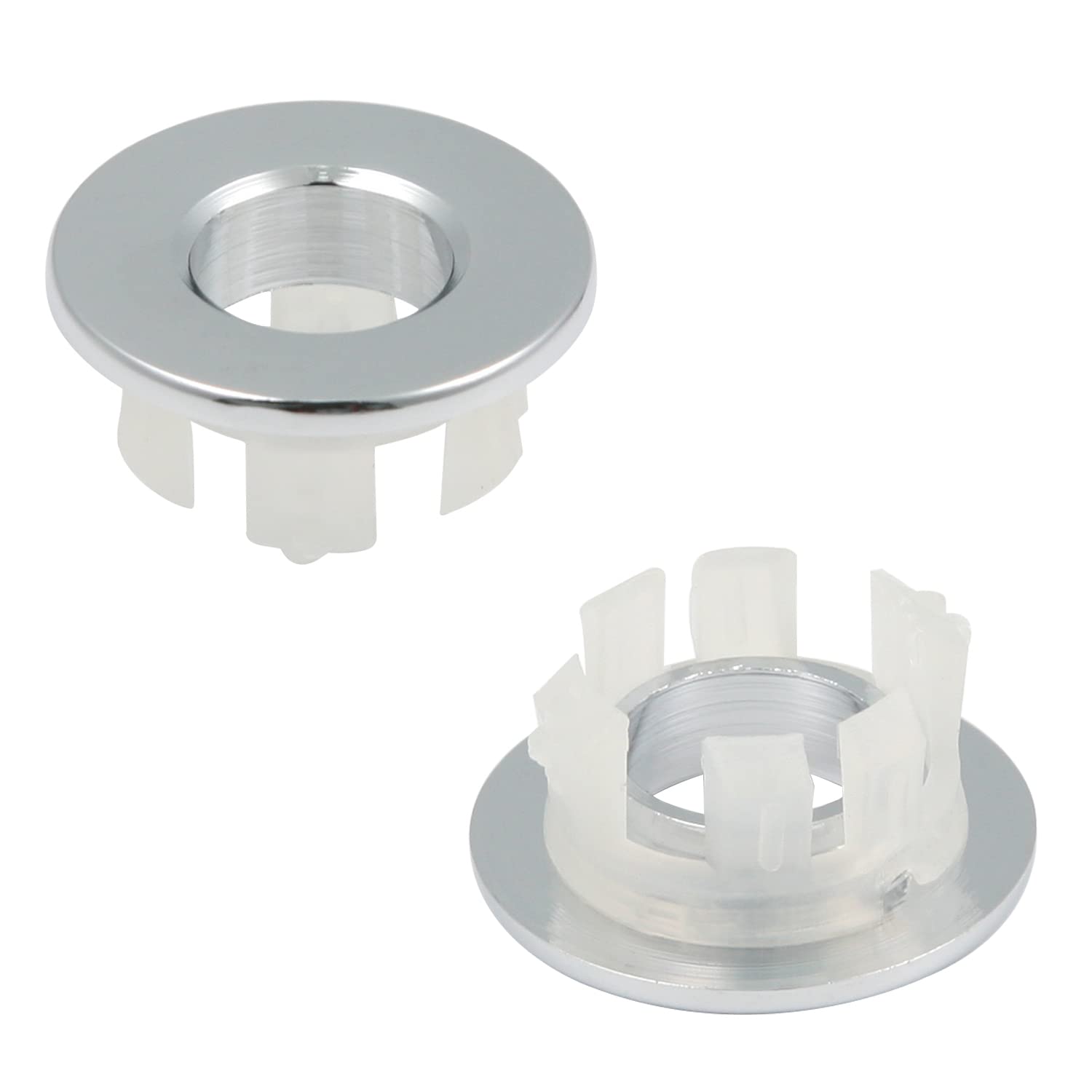 MroMax 2Pcs Sink Basin Trim Overflow Cover Cooper Insert In Hole Round Caps Chrome