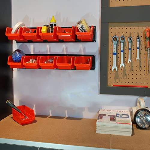Image of Wallmaster 8-Bin Storage Bins Garage Rack System 2-Tier Orange Tool Organizers Cube Baskets Wall Mount Organizations (Orange)