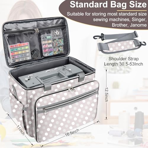 Image of Anitor Sewing Machine Case with Removable Bottom Padding, Sewing Machine Bag Fits Most Standard Sewing Machines and Storage Sewing Accessories, for Singer, Brother, Janome, Round Dot,(Bag Only)