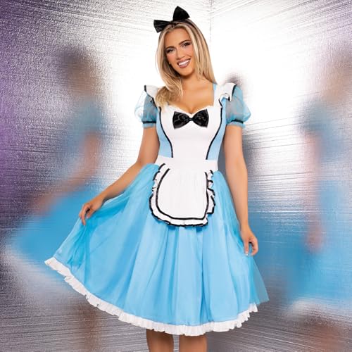 Costume d'Alice complet : fini les accessoires perdus avec le tablier attaché