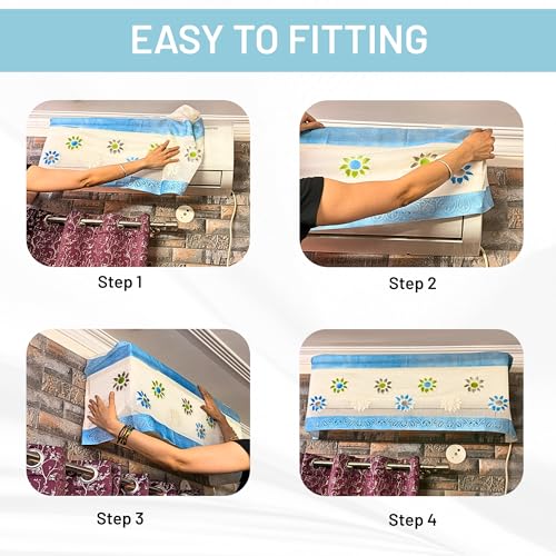Image of Cotton Net Split AC Cover Indoor Unit for 2 Ton Capacity AC, Premium Work Indoor AC Dust Protection Cover Designer Summer Ac Cover for 2 Ton Ac (38 X 15.35 X 7.8 inch, Blue)