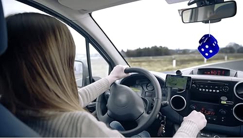 Miniatura 5 de ZONETECH Blue - Dados cuadrados para colgar de 3 pulgadas, suaves, mullidos, decorativos para vehículos, con puntos blancos, paquete de 2