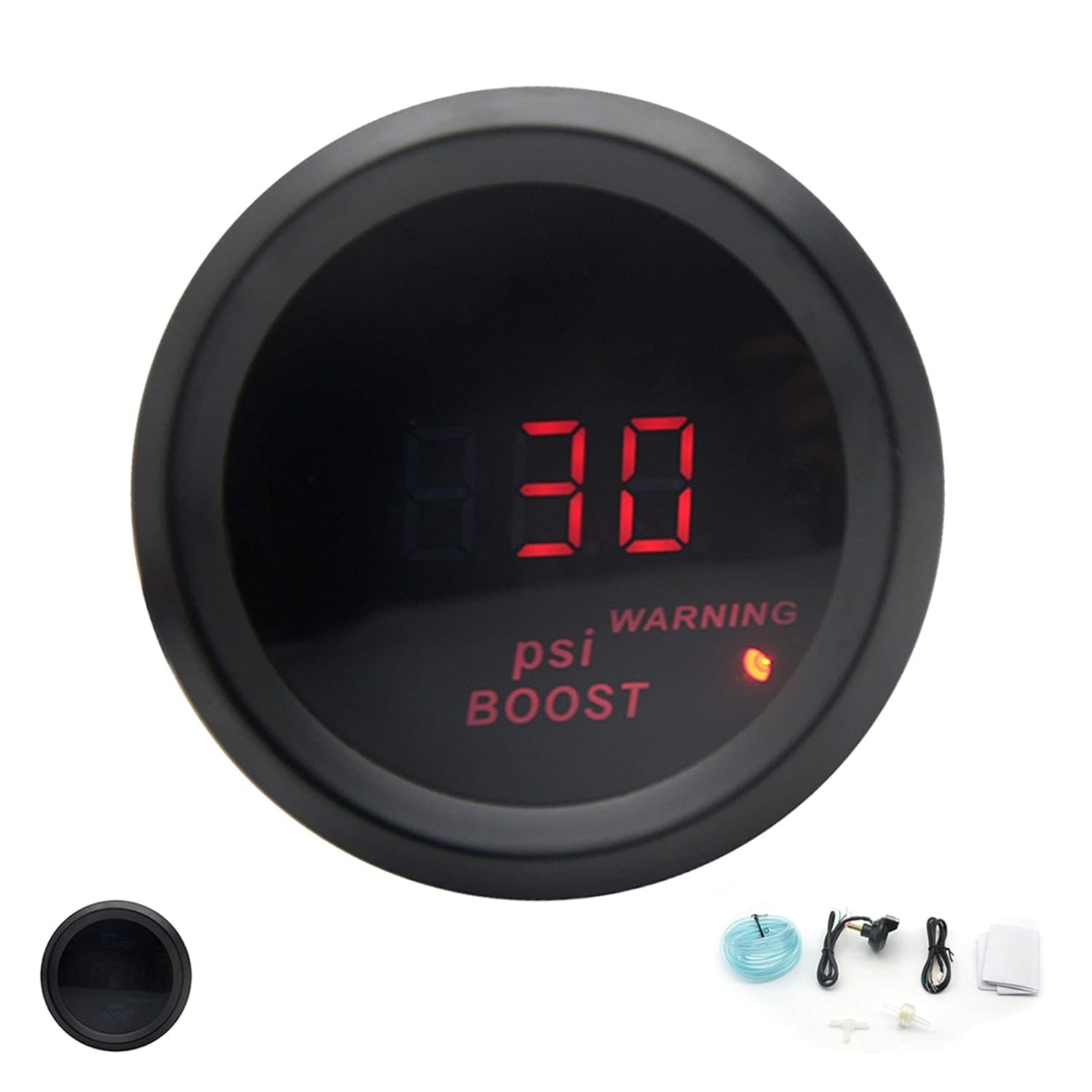 WHY-YUE Motorcycle Guage 2'' 52MM Boost/Water Temp/Oil Temp/Volt/Tachometer/Oil Pressure Gauge Black Color Digital Red Led + Gauge Pods Universal Motorcycle (Color : Boost Gauge Psi)