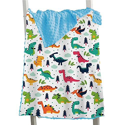 Hixingo Coperta per Neonati Minky Dots, Stampa Dinosauro Bifacciale Multifunzionale Morbida Accogliente Copertina per Bambino e Bambina, Copertura per Allattamento (Azzurro Bosco,73x102cm)