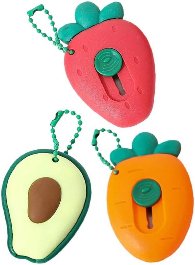 Mini Utility Knife Cute Fruit Shape Box Cutter Envelope Slitter Retractable Portable Paper Cutter with Chain for Office Stationery Supplies Students Home 3pcs Avocado, Strawberry, Carrot
