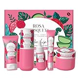 BeauBase Set de Cuidado Facial con Rosa Mosqueta (5 Piezas) – Set de Regalo para Mujer: Kit de Skincare con Limpiador, Tónico, Sérum, Contorno de Ojos y Crema Hidratante