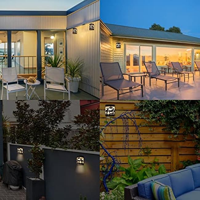 Horse Solar Wall Lights,Set of 2 Solar Fence Lights Outdoor Waterproof for Deck Steps Fence Garage Backyard Porch Decorative Lamps