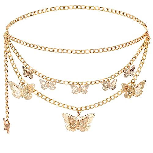 Women Body Chains Retro Multi-Layer Butterfly Waist Chain Trend Hollowed out Pendant Decorative