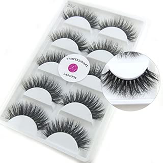 Luxurious 100% Siberian Mink Fur 3D False Eyelash LASGOOS Degisn Natural Messy Thick Long Volume Fake Eyelashes Makeup 5 Pairs/Box (A06) - coolthings.us