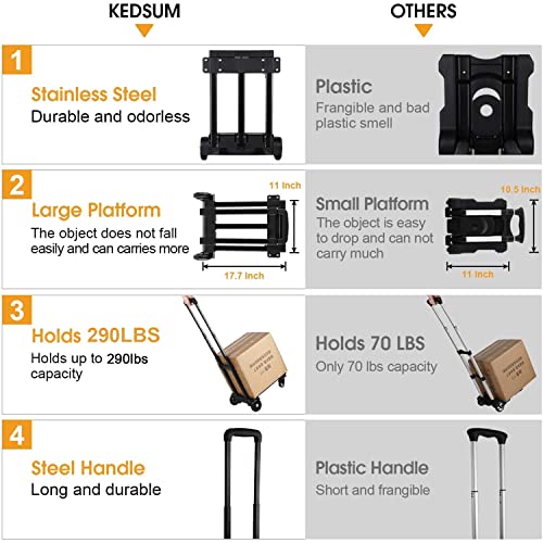 Kedsum Folding Hand Truck, 290 Lbs Heavy Duty Dolly Cart For Moving, Solid Construction Utility Cart Compact And Lightweight For Luggage, Personal, Travel, Auto, Moving And Office Use #TOP2