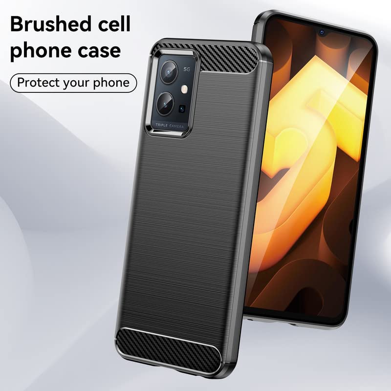 Image of NPRC Hybrid Ultra Slim Protective Case TPU Non-Slip Carbon Fiber Texture Shockproof Case Cover for Vivo T1 5G - Black