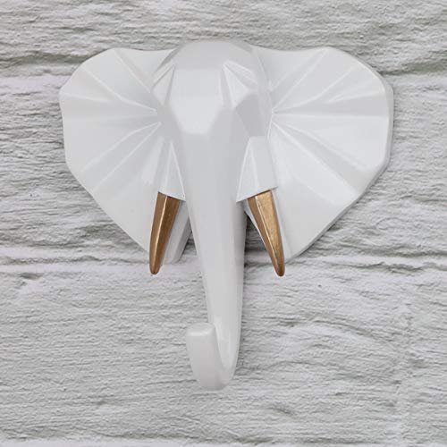 Kepfire Elephant Head Modern Wall Decoration Resin Animal Creative Hook Home Cloakroom Bedroom Jewelry Display Key Scarf Bag Coat Holder Rack (White, Gold, Blue, Black) #TOP2