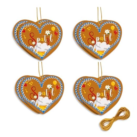 Lot de 8 cœurs décoratifs en pain d'épice « Spatzl » en pain d'épice - Pendentif en forme de cœur de style Oktoberfest en feutre - Décoration bavaroise - Décoration créative pour fête de la bière et