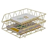 PAG Desktop File Organizer Metal Stackable Letter Tray Paper Holder Rack, 2 Pack, Gold