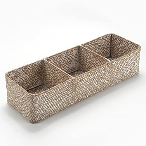 Whitewash Seagrass Storage Basket Woven Shelf Baskets for Bathroom Vanity Dresser Organizer 14.6inch x 4.7inch x 3.1inch