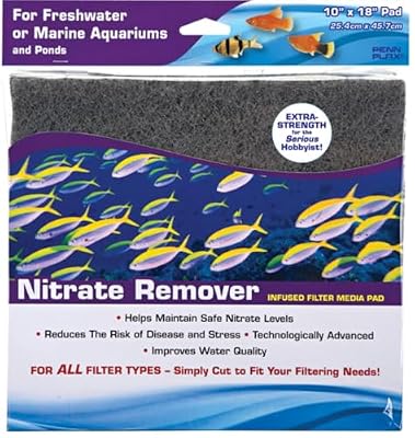 PENN-PLAX Nitrate Reducer Aquarium Filter Media Pad – Easy to Cut into Any Size Your Filter Requires – 10” x 18”