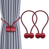 IHC Window Curtain Tiebacks Clips VS Strong Magnetic Tie Band Home Office Decorative Drapes Weave Holdbacks Holders European Style 1 pair (Red)